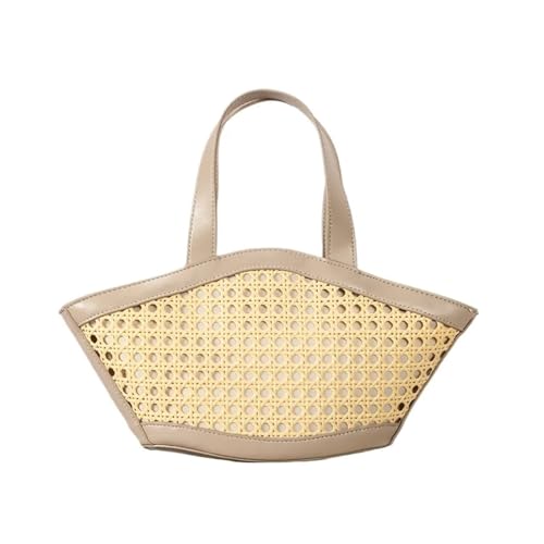 DYYEUAVT Sommerliche handgewebte Rattan-Strohtasche, Urlaub am Meer, ausgehöhltes Design, kleine Strandtasche, Umhängetasche mit einer Schulter(Apricot) von DYYEUAVT