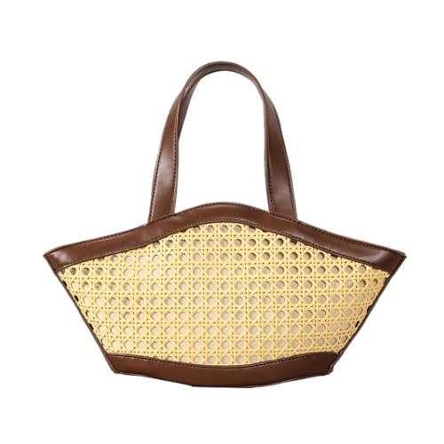 DYYEUAVT Sommerliche handgewebte Rattan-Strohtasche, Urlaub am Meer, ausgehöhltes Design, kleine Strandtasche, Umhängetasche mit einer Schulter(Brown) von DYYEUAVT