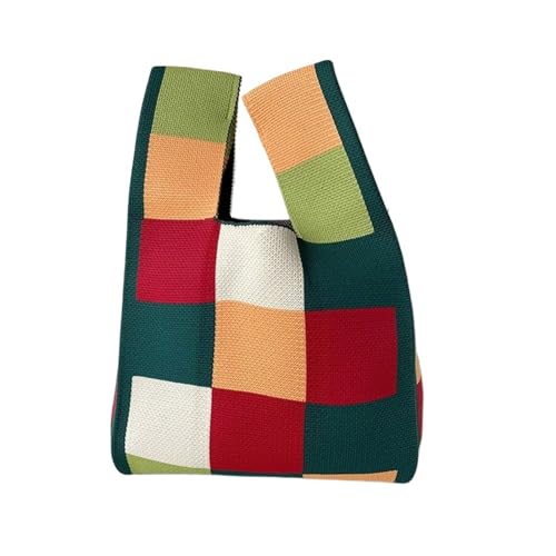 DYYEUAVT Stricken Handtasche Mini Plaid Casual Farbe Einkaufstasche Frauen Mädchen Knoten Handgelenk Tasche Handgemachte Schulter Tasche Einkaufstaschen(Cloor-02) von DYYEUAVT