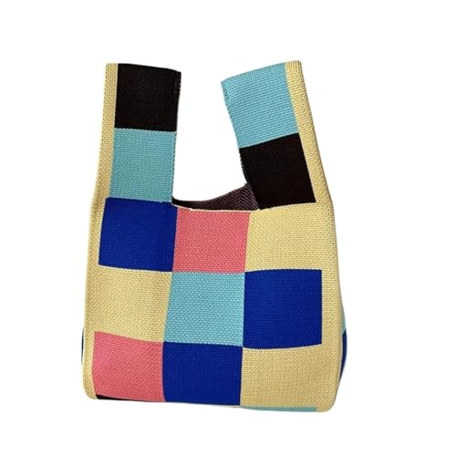 DYYEUAVT Stricken Handtasche Mini Plaid Casual Farbe Einkaufstasche Frauen Mädchen Knoten Handgelenk Tasche Handgemachte Schulter Tasche Einkaufstaschen(Cloor-03) von DYYEUAVT