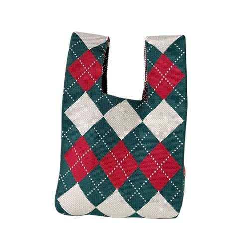 DYYEUAVT Stricken Handtasche Mini Plaid Casual Farbe Einkaufstasche Frauen Mädchen Knoten Handgelenk Tasche Handgemachte Schulter Tasche Einkaufstaschen(Cloor-06) von DYYEUAVT