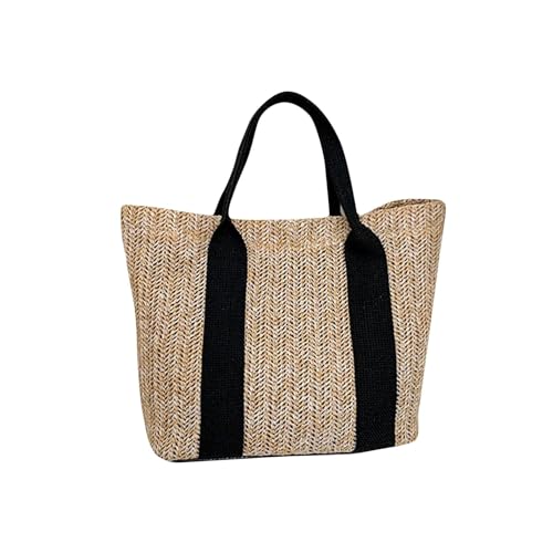 DYYEUAVT Stroh Damen Tragetasche Rattan gewebt Handtaschen handgefertigt Reise Shopper Schultertasche lässig Strandtasche(Black) von DYYEUAVT