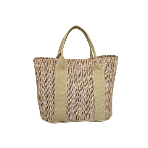 DYYEUAVT Stroh Damen Tragetasche Rattan gewebt Handtaschen handgefertigt Reise Shopper Schultertasche lässig Strandtasche(Khaki) von DYYEUAVT