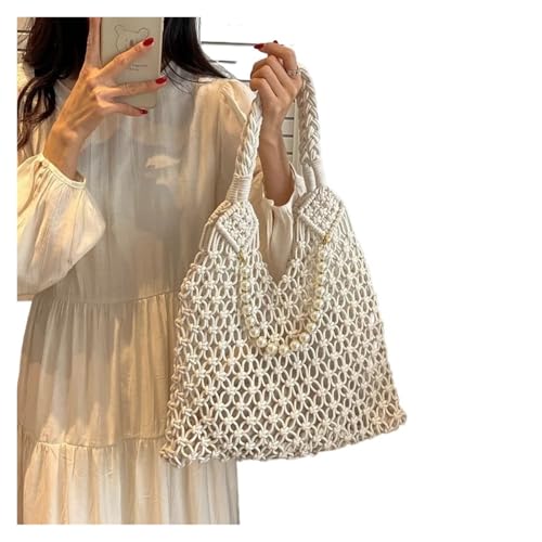 DYYEUAVT Stroh Hobo Strandtasche Taschen Frau Perle Geldbörse gewebt Tote Handtasche Sommer Vintage faltbare Handtasche for die Reise(Beige) von DYYEUAVT