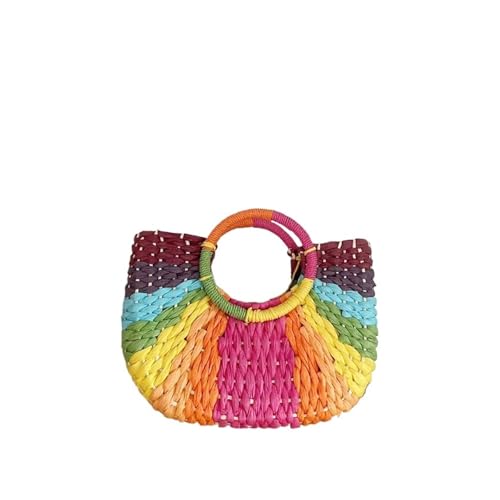 DYYEUAVT Strohtasche Damen Handgewebte Handtaschen Mondform Rattan Tragetasche Große Kapazität Top-Griff Tasche Lässige Strand Schulter Umhängetasche(Color 01) von DYYEUAVT