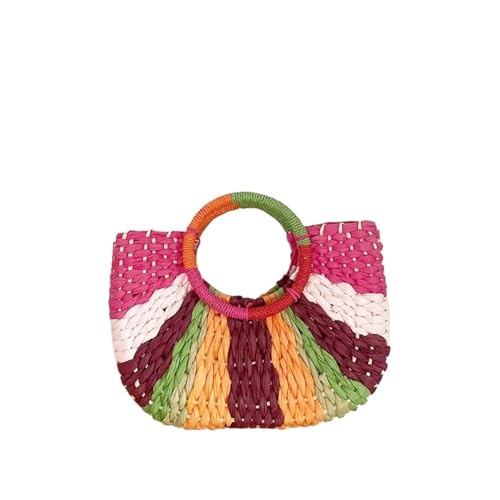 DYYEUAVT Strohtasche Damen Handgewebte Handtaschen Mondform Rattan Tragetasche Große Kapazität Top-Griff Tasche Lässige Strand Schulter Umhängetasche(Color 02) von DYYEUAVT
