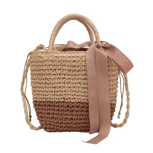 DYYEUAVT Strohtaschen for Frauen Sommer Stroh Schulter Korb Strandtasche gewebt Rattan Tasche handgemachte Geldbörse Boho Handtasche(Color01) von DYYEUAVT