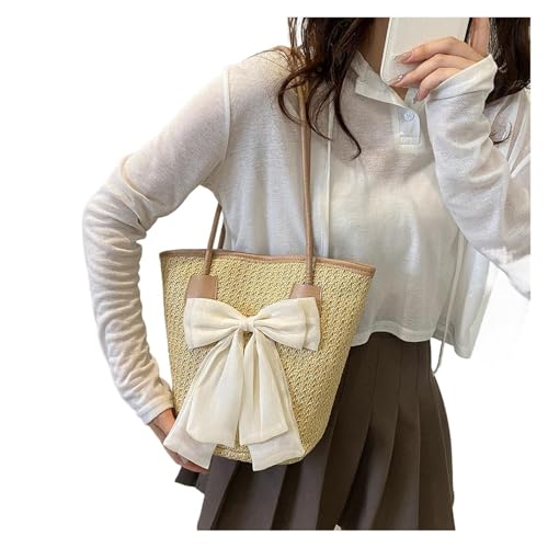 DYYEUAVT Vintage Stroh Frauen Handtasche Fliege Tragetaschen Sommer Strand Handgewebte Schultertaschen for Frauen(Khaki) von DYYEUAVT