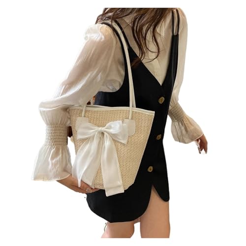 DYYEUAVT Vintage Stroh Frauen Handtasche Fliege Tragetaschen Sommer Strand Handgewebte Schultertaschen for Frauen(WHITE) von DYYEUAVT