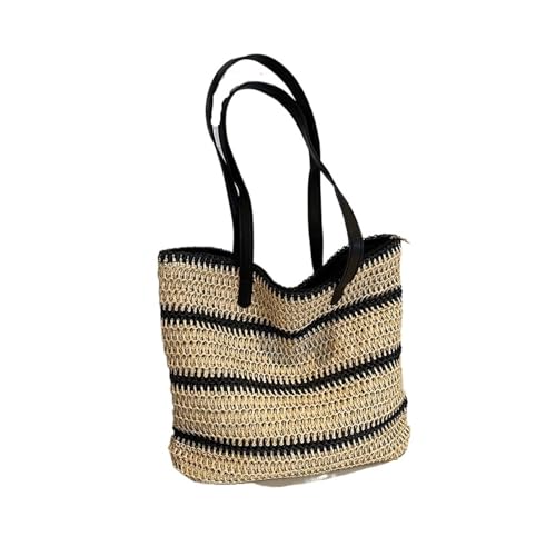 DYYEUAVT Vintage Stroh Rattan gewebte Taschen handgemachte Sommer Strandtaschen Damen große Kapazität Schultertasche Boho Reise Handtaschen Totes(Black) von DYYEUAVT