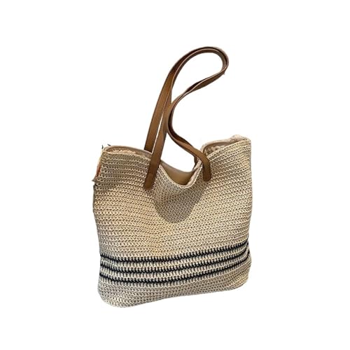 DYYEUAVT Vintage Stroh Rattan gewebte Taschen handgemachte Sommer Strandtaschen Damen große Kapazität Schultertasche Boho Reise Handtaschen Totes(Khaki) von DYYEUAVT