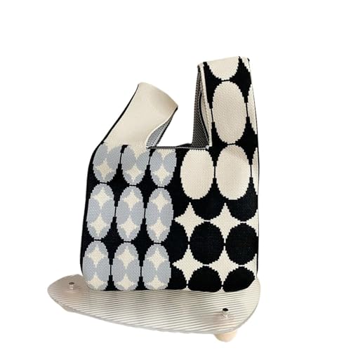 Lässige Mini-Knoten-Handgelenktasche, handgefertigte Strickhandtasche, Damenfarbe, karierte Einkaufstasche, wiederverwendbare Einkaufstaschen(Cloor-05) von DYYEUAVT