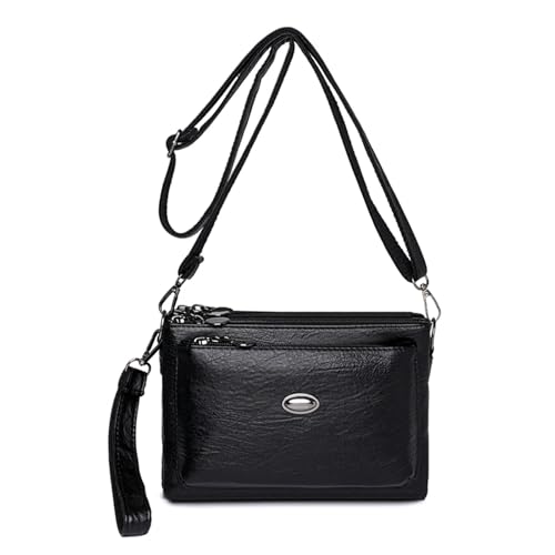 Mehrschichtige Geldbörse und Handtaschen aus weichem Leder, Designer-Umhängetaschen for Damen(Black) von DYYEUAVT