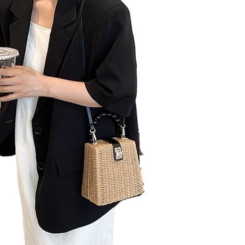 Sommer Rattan Kleine Quadratische Tasche Casual Style Strandtasche Handtasche Gewebte Handgemachte Top-griff Tasche Shopping Tragbare Geldbörse Totes(Color02) von DYYEUAVT
