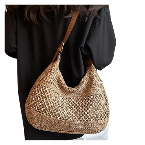 Strohtasche for den Strand, Boho, hohl gewebte Handtasche, große Kapazität, Handtasche, Schultertasche, Messenger-Tragetaschen for den Urlaub(Khaki) von DYYEUAVT