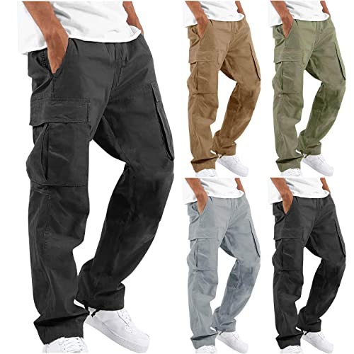 Dyhxuan Cargohose Herren Lang Einfarbig Baumwolle Arbeitshosen Baggy Chino Hosen Mit 6 Taschen Outdoor Wanderhose Trekkinghose Freizeithose Sporthose Gerade Hose mit Weitem Bein S-5XL (Plüsch/Nr) von Dyhxuan