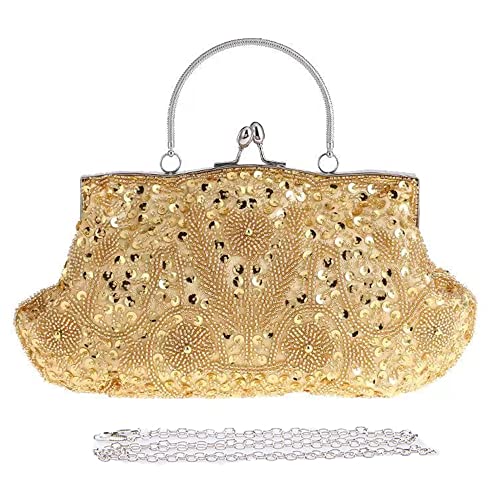 Vintage Floral Perlen Clutch Tasche Damen Sparkly Geldbörse Abschlussball Hochzeit Tasche Perle Abendtasche Brauttasche für Frauen Party Handtasche, Gold-A von DZOZO