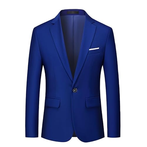 DZWANANG Herren Freizeitanzug Blazer, EIN Knopf Revers Blazer Jacke Atmungsaktiv Business Blazer Formelle Hochzeit Bankett Blazer Jacke Regular Fit Smokingjacke Top Königsblau L von DZWANANG