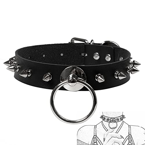 DZsextys Choker Gothic Lederhalsband Damen mit Spike Nieten und Metall O-Ring SM Halsband Einstellbar Choker Collar BDSM Fetisch Flirt Sexspielzeug Für Frauen Herren (Geschenk: Choker), 2022021403 von DZsextys