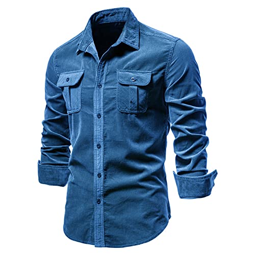 DaDuo Hemd Herren Slim Fit Kent Kragen Einfarbig Hemd Herren Einfachheit Mode Britischer Stil Cordhemd Herren Frühling Business Lässig Base Hemd Herren B-Blue L von DaDuo