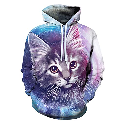 DaDuo Hoodie Herren Langarm 3D Kreative Katze Drucken Pullover Herren Komfortabel Popularität Paare Sweatshirt Lassig Loose Kapuzenpullover Herren Mit Taschen A-B12 4XL von DaDuo