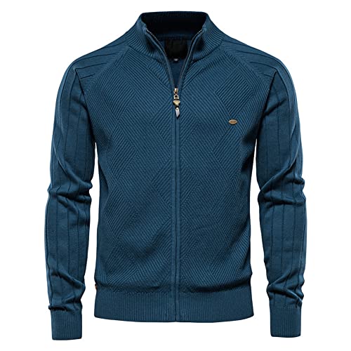 DaDuo Strickjacke Herren Lässiger Slim Fit Herren Einfarbig Cardigan Warmer Übergangsjacke Herren Sport Strickjacke Reißverschluss College-Jacke Frühlingsjacke A-Blue L von DaDuo