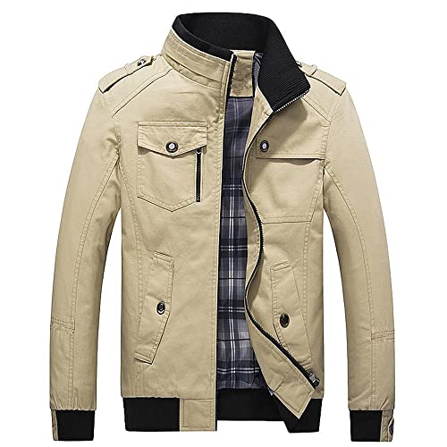 Jacke Herren Casual Slim Fit Multi Pocket Stehkragen Punk Jacke Frühling Übergangsjacke Mode Komfort Moderne Performance Herrenjacke Mit Reißverschluss A-Khaki 3XL von DaDuo