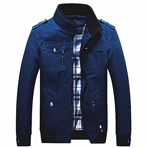 Jacke Herren Casual Slim Fit Multi Pocket Stehkragen Punk Jacke Frühling Übergangsjacke Mode Komfort Moderne Performance Herrenjacke Mit Reißverschluss E-Navy XL von DaDuo