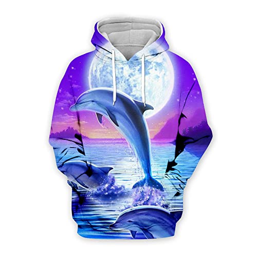 Pullover Herren 3D Delfin Drucken Loose Trend Hoodie Herren Universität Mode Unisex Paare Sweatshirt Frühling Herbst Komfortabel Kapuzenpullover Herren YWS-12 5XL von DaDuo