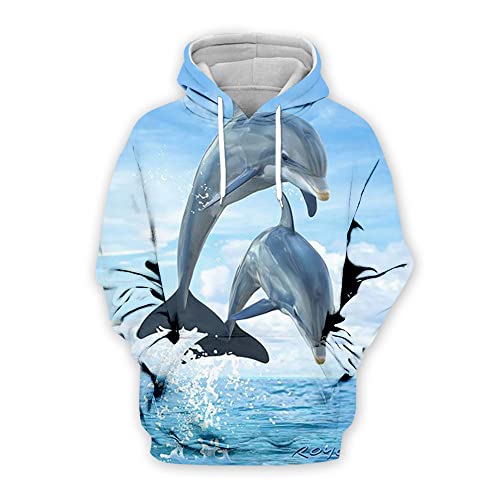 Pullover Herren 3D Delfin Drucken Loose Trend Hoodie Herren Universität Mode Unisex Paare Sweatshirt Frühling Komfortabel Kapuzenpullover Herren YWS-06 L von DaDuo