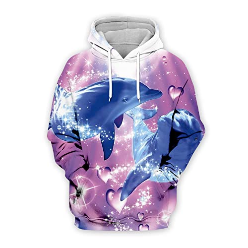 Pullover Herren 3D Delfin Drucken Loose Trend Hoodie Herren Universität Mode Unisex Paare Sweatshirt Frühling Komfortabel Kapuzenpullover Herren YWS-08 XXL von DaDuo