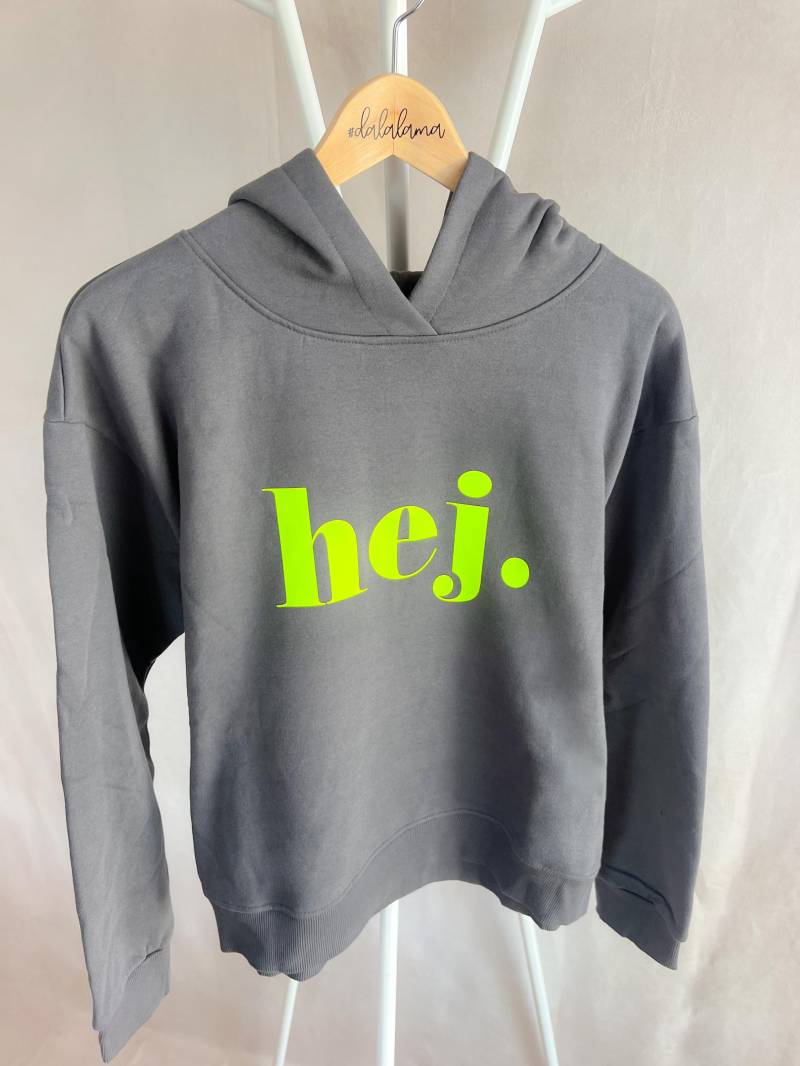 Statement-Hoodie "Hej.' | Damen Hoodie Mit Statement in Neongelb Oversize von DaLaLama