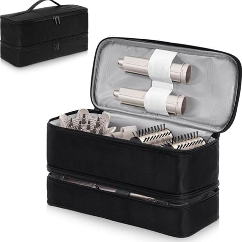 Doppellagige Reisetasche für Shark Flexstyle/Dyson Airwrap Styler und Aufsätze, Tragbare Reisetasche Organizer Tasche für Shark Flexstyle und Dyson Airwrap, Schwarz, Doppellagig von DaMohony