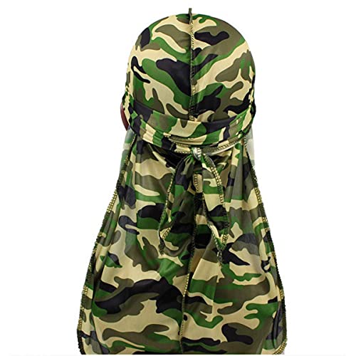 DaMohony Herren Militärische Tarnung Premium Seidige Durags mit Langem Schwanz Bunte 360 ??Wellen Cap Hip-Hop-Ton von DaMohony