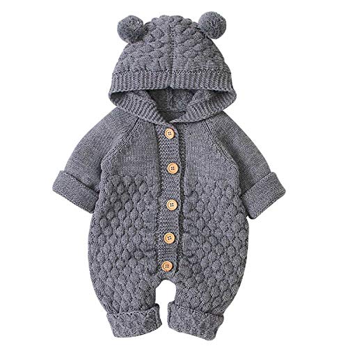 DaMohony Neugeborenes mit Kapuze Strick Strampler, Baby Overalls Einteiliger Body Oberbekleidung Niedliche Kleinkind Kleidung von DaMohony