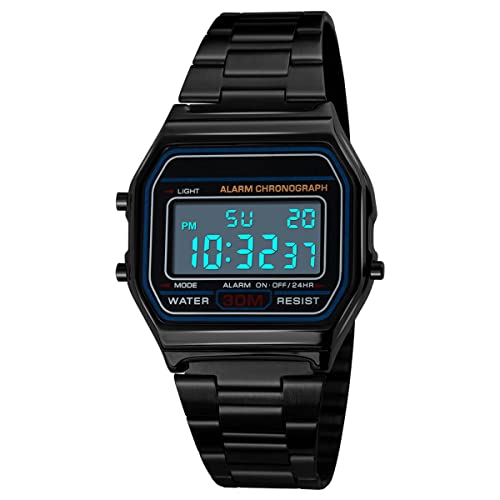 Digitaluhr für Herren, Erwachsene Digital Quarz Uhr Mit Edelstahlband, Digitale Sportuhr, wasserdichte Elektronische LED-Armbanduhr, Lässige Armbanduhren mit EL-Hintergrundbeleuchtung von DaMohony