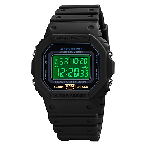 Digitaluhr für Herren, Erwachsene Digital Quarz Uhr Mit PU-Armband, Digitale Sportuhr, wasserdichte Elektronische LED-Armbanduhr, Lässige Armbanduhr mit LED-Hintergrundbeleuchtung von DaMohony