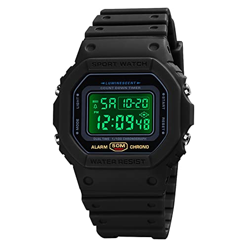 Digitaluhr für Herren, Erwachsene Digital Quarz Uhr Mit PU-Armband, Digitale Sportuhr, wasserdichte Elektronische LED-Armbanduhr, Lässige Armbanduhr mit LED-Hintergrundbeleuchtung von DaMohony