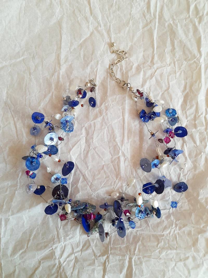 Halsschmuck, Papier Schmuck, Acrylfarbe Und Lackversiegelung, Blau Türkis, Unikat Handgemacht, Einzigartig, Kunst, Außergewöhnlich von DaPaPuli