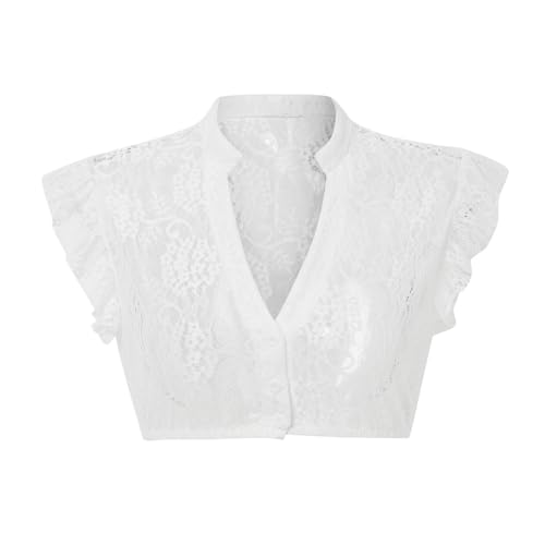 DaPongZhi Dirndl Bluse Damen Weiß Dirndlbluse Spitze Trachtenbluse Baumwolle Trachten Kurzarm Hochgeschlossen V-Ausschnitt Elegante Hollow Out Spitzenbluse Für Bayrische Oktoberfest Kostüm von DaPongZhi