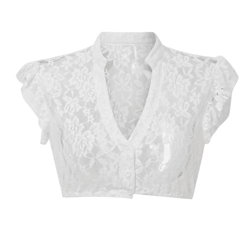 DaPongZhi Dirndl Bluse Damen Weiß Dirndlbluse Spitze Trachtenbluse Baumwolle Trachten Kurzarm Hochgeschlossen V-Ausschnitt Elegante Hollow Out Spitzenbluse Für Bayrische Oktoberfest Kostüm von DaPongZhi