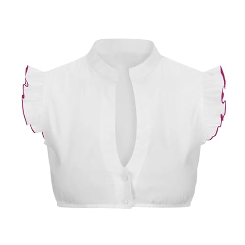 DaPongZhi Dirndl Bluse Damen Weiß Dirndlbluse Spitze Trachtenbluse Baumwolle Trachten Kurzarm Hochgeschlossen V-Ausschnitt Elegante Hollow Out Spitzenbluse Für Bayrische Oktoberfest Kostüm von DaPongZhi