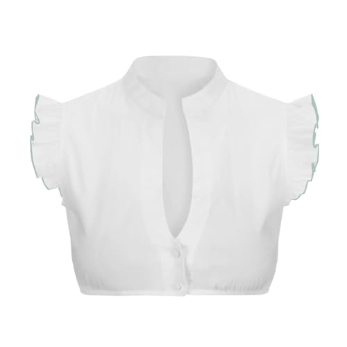 DaPongZhi Dirndl Bluse Damen Weiß Dirndlbluse Spitze Trachtenbluse Baumwolle Trachten Kurzarm Hochgeschlossen V-Ausschnitt Elegante Hollow Out Spitzenbluse Für Bayrische Oktoberfest Kostüm von DaPongZhi
