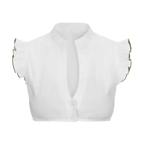 DaPongZhi Dirndl Bluse Damen Weiß Dirndlbluse Spitze Trachtenbluse Baumwolle Trachten Kurzarm Hochgeschlossen V-Ausschnitt Elegante Hollow Out Spitzenbluse Für Bayrische Oktoberfest Kostüm von DaPongZhi
