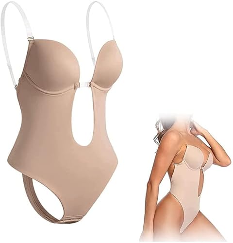 Damen Body Unterhemd BH Hemd Bodysuit Seamless Tank Top mit entfernbaren Cups Bauchweg Shapewear Ohne Bügel Bustier Hemdchen Figurformende Bodys Shaper Camisole Formendes Shaping U (1#Beige, M) von DaPongZhi