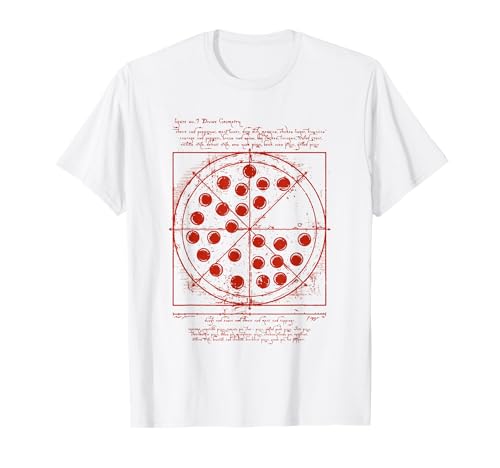 DaVinci Loves Pizza Vitruvianischer Mensch Pizza Vitruvian Pizzeria Pizzabäcker T-Shirt, Herren, Pizza-Enthusiasten, Mathematiker, Gourmets, Weiß, S, Kurzarm, T-Shirt von DaVinci Loves Pizza