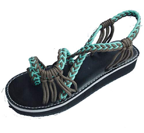 DaYee Damen-Sandalen im Boho-Stil, geflochten, Gladiatoren-Design, für Sommer, Strand, flache Schuhe XS grün von DaYee