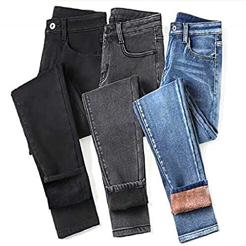 Damen-Jeans, hohe Taille, mit Fleece gefüttert, Denim-Hose, dehnbar, Skinny Gr. 53, grau von DaYee