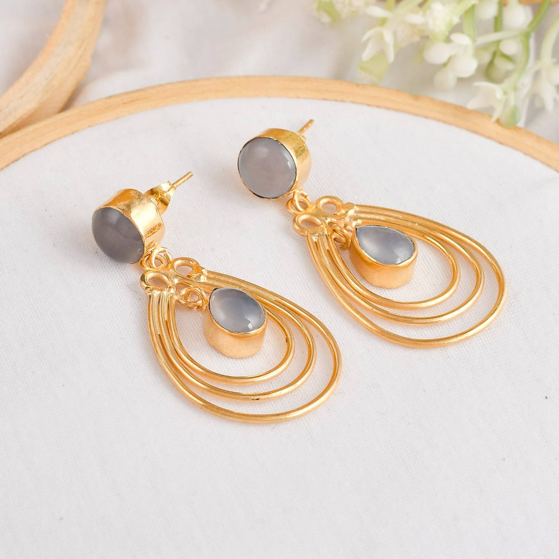 Chalcedon Ohrringe, Edelstein Aqua Ohrstecker, Trending Mode Post Dangle Lünette Set Geschenk Für von Daanijewels