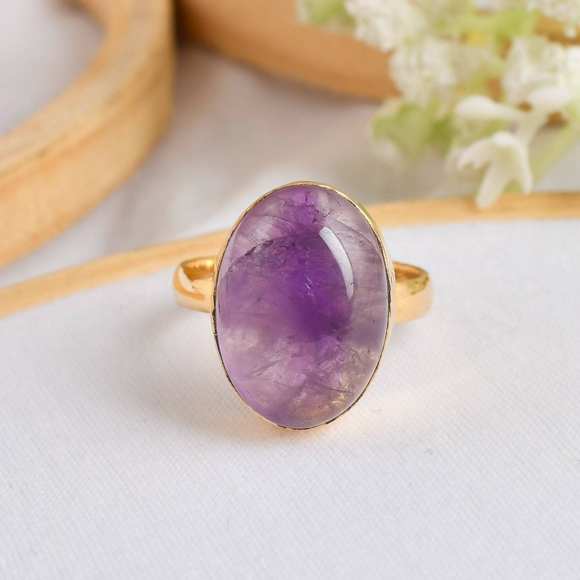 Echter Amethyst Ring, Ovaler Stein Natürlicher Edelstein Geburtsstein Stapelring, Ring Für Frauen, Einzigartiges Geschenk, Alltagsmode von Daanijewels